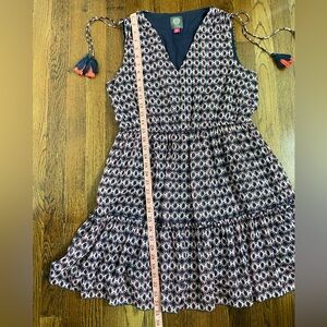 Vince Camuto- Navy Pink Gold Metallic Printed Tie-Shoulder Mini Dress women 10p
